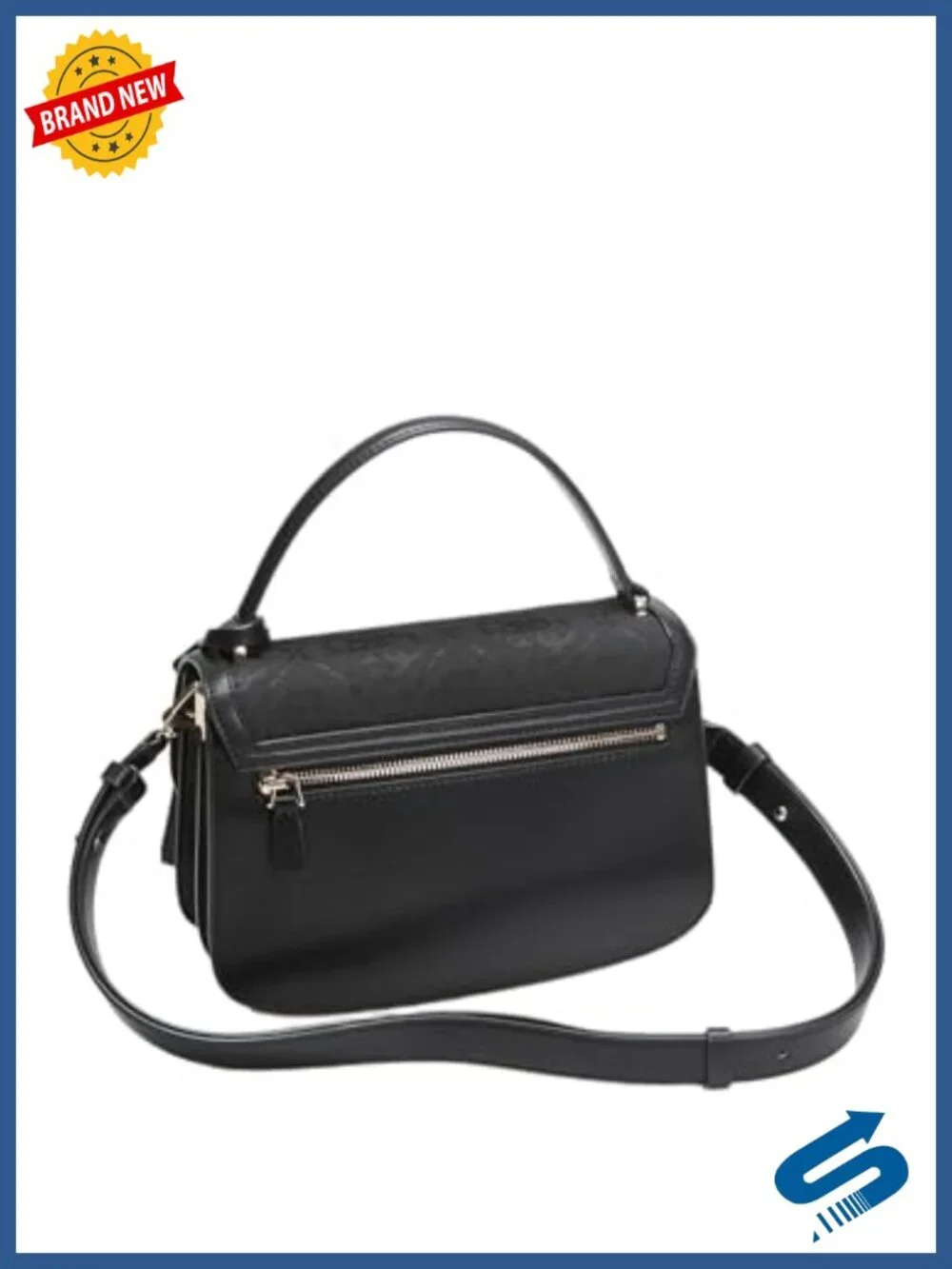 Convertible Crossbody Flap Bag, Jacquard Logo Satchel, Polyester Blend,